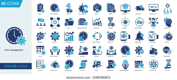 time management icon collection Glyph Color Style. planning, time management, investment, business, human resources, productivity