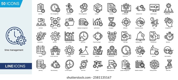 time management icon collection Line Style. planning, time management, investment, business, human resources, productivity