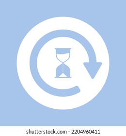 Time management icon concept with cycle arrow symbol and hourglass. Passage of time, deadline schedule. Vector illustration on blue background with icons