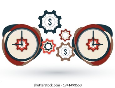 Time management icon. Creative business concept time is money. Dollar, gear, clock. Vector illustration
