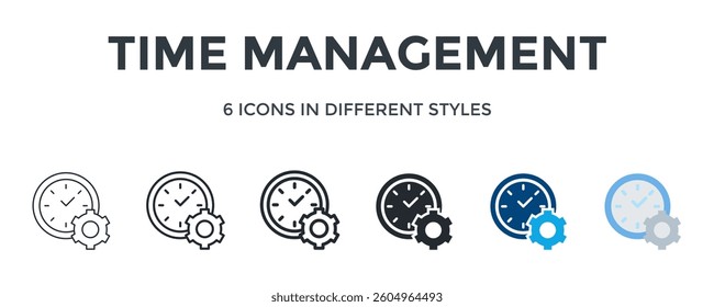 Time Management Icon In Different Style Vector Illustration. Designed In Thin Line, Regular Line, Bold Line, Glyph, Color Fill, And Flat Style Can Be Used For Web