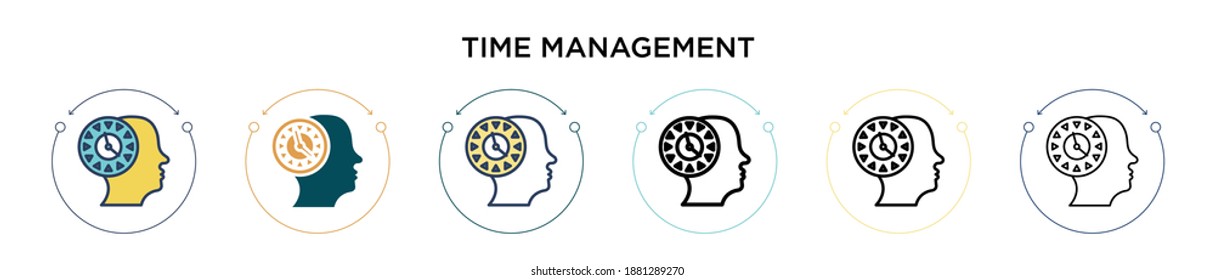 Time management icon in filled, thin line, outline and stroke style. Vector illustration of two colored and black time management vector icons designs can be used for mobile, ui, web