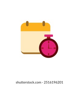 Time management icon in flat color style. Calendar stopwatch calendar reminder. Calendar icon isolated on white background for your web and mobile app design, financial agenda