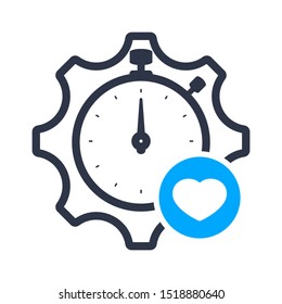 Time Management Icon with heart sign, favorite, like, love, care symbol