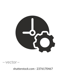 icono de gestión del tiempo, temporizador industrial, reloj con marcha, símbolo plano - ilustración vectorial