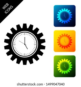 Time Management icon isolated. Clock and gear sign. Productivity symbol. Set icons colorful square buttons. Vector Illustration