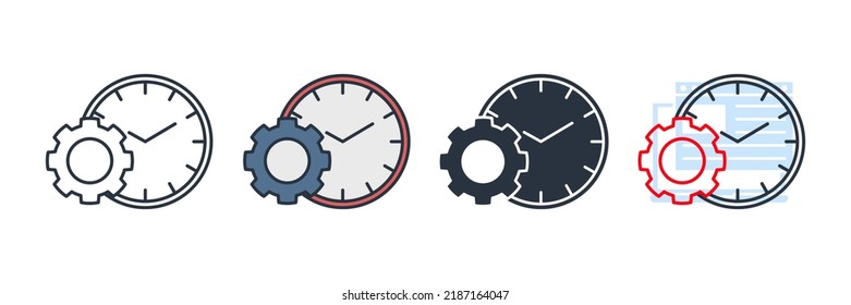time management icon logo vector illustration. clock and gear symbol template for graphic and web design collection