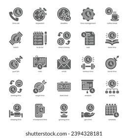 Paquete de iconos de Time Management para el diseño de su sitio web, logotipo, aplicación e interfaz de usuario. Diseño de glifos de iconos de administración de tiempo. Ilustración gráfica vectorial y trazo editable.