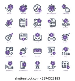 Time Management icon pack for your website design, logo, app, and user interface. Time Management icon dual tone design. Vector graphics illustration and editable stroke.