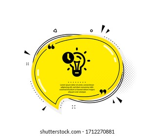 Time management icon. Quote speech bubble. Idea lightbulb sign. Clock symbol. Quotation marks. Classic time management icon. Vector