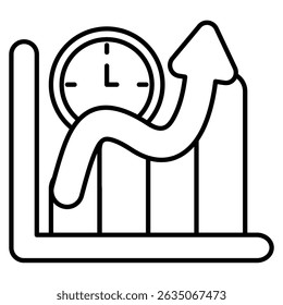 Time Management icon represented by wall clock, chart Line style.