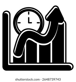 Icono de gestión del tiempo representado por el reloj de pared, gráfico Negro Relleno estilo.