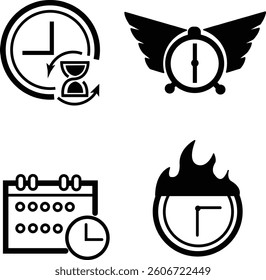 time management icon set black and white 