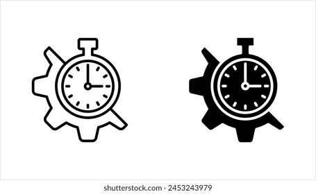 Symbol für Zeitverwaltung gesetzt. Zahnraduhr Zifferblatt, Entwicklungsprozess-Logo, Vektorillustration auf weißem Hintergrund