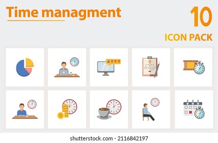 Time Management Icon Set. Collection Of Simple Elements Such As The Pie Chart, Work Time, One Time Password, Workflow, Waiting, Time Is Money, Deadline.