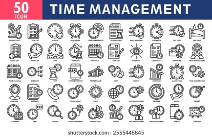 Time Management Icon Set Collection. Simple Line Vector