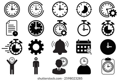 Time management icon set Containing schedule, to-do list, task, manage time of vector illustration