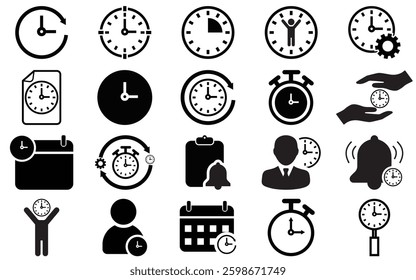 Time management icon set Containing schedule, to-do list, task, manage time of vector illustration