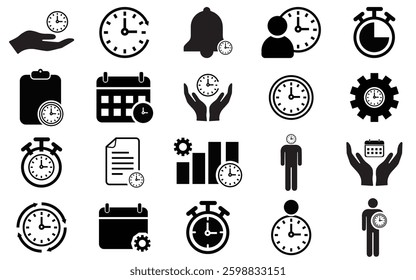 Time management icon set Containing schedule, to-do list, task, manage time of vector illustration