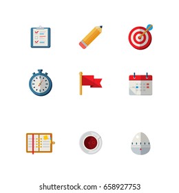 Time management icon set, flat vector illustrations