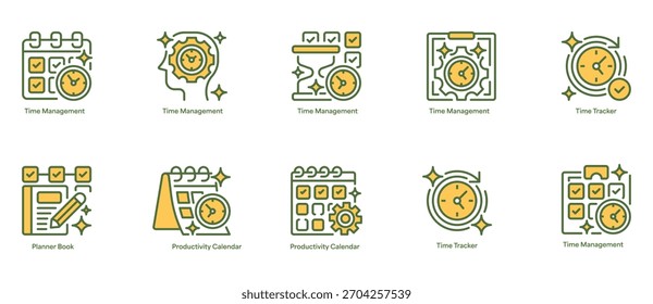 Time Management Icon Set Line Icons, Outline Symbols for Schedule Planning, Task Prioritization, Workflow Organization, Productivity Optimization, and Daily Coordination. Vector Sign Collection.