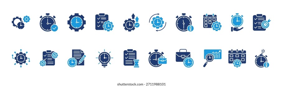 Glifo azul de la hoja de iconos de administración del tiempo