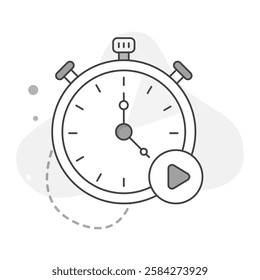 Time Management Icon – A stopwatch with a play button, representing time tracking, efficiency, time management, or productivity.