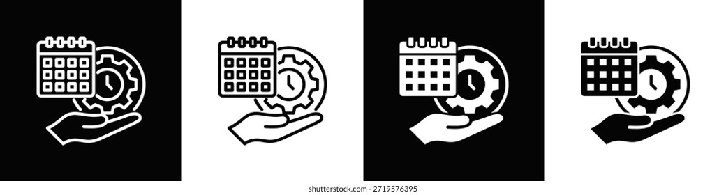 Estilo de fondo blanco y negro del icono de la gestión del tiempo