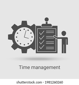 Time management icon.Deadline and time control.Hours ,time, and work.Linear vector illustration.Black on a white background.Glyph silhouette.
