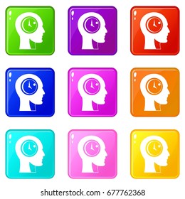 Time management icons of 9 color set isolated vector illustration