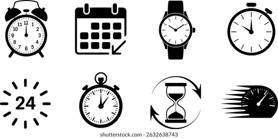 Time management icons clock watch calendar stopwatch