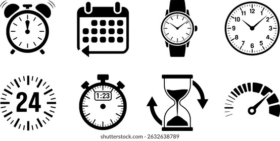 Time management icons clock watch calendar stopwatch
