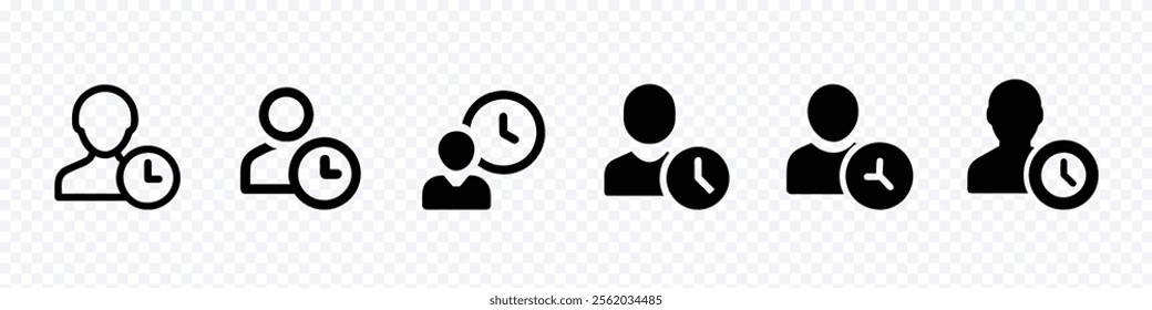 time management icons, flexible schedule work icon, worker hours, Person overtime, attendance icon. Warking icons. Working late icon. Person icons. Overtime working.