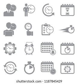 Time Management Icons. Gray Flat Design. Vector Illustration. 