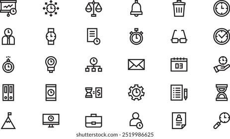 Ícones de gerenciamento de tempo Coleção de ícones vetoriais de alta qualidade com traço editável. Ideal para projetos profissionais e criativos.