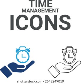 Time management icons, Line art icons, Timer, alarm, schedule, hourglass, clock icons. Solid icon collection.