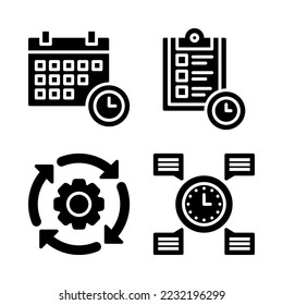 Time Management Icons Set = calendar, clipboard, gear, time. Perfect for website mobile app, app icons, presentation, illustration and any other projects.
