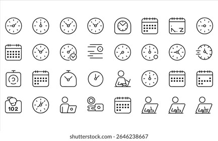 Time management icons set clock calendar schedule