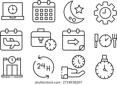 Time management icons set with clocks and calendars
