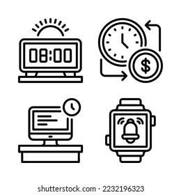Time Management Icons Set = digital clock, time exchange, monitor, smartwatch. Perfect for website mobile app, app icons, presentation, illustration and any other projects.