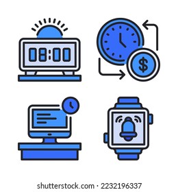 Time Management Icons Set = digital clock, time exchange, monitor, smartwatch. Perfect for website mobile app, app icons, presentation, illustration and any other projects.