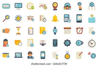 Time management icons set flat vector. Calendar hour. Alarm clock isolated