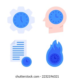 Juego de iconos de administración de tiempo = configuración de hora, encabezado, documento, fecha límite. Perfecto para aplicaciones móviles de sitios web, iconos de aplicaciones, presentación, ilustración y cualquier otro proyecto.