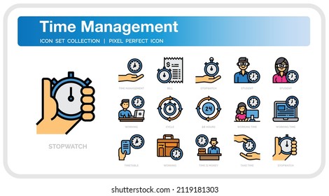 Time Management Icons Set. UI Pixel Perfect Well-crafted Vector Thin Line Icons. The illustrations are a vector.
