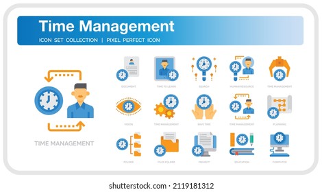 Time Management Icons Set. UI Pixel Perfect Well-crafted Vector Thin Line Icons. The illustrations are a vector.
