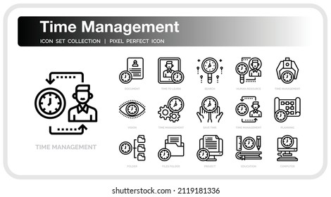 Time Management Icons Set. UI Pixel Perfect Well-crafted Vector Thin Line Icons. The illustrations are a vector.
