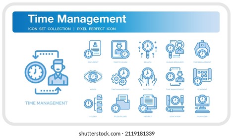 Time Management Icons Set. UI Pixel Perfect Well-crafted Vector Thin Line Icons. The illustrations are a vector.
