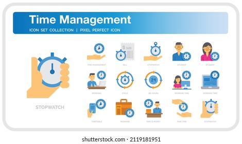 Time Management Icons Set. UI Pixel Perfect Well-crafted Vector Thin Line Icons. The illustrations are a vector.
