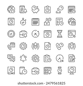 Time management icons set. Vector line icons. Black outline stroke symbols