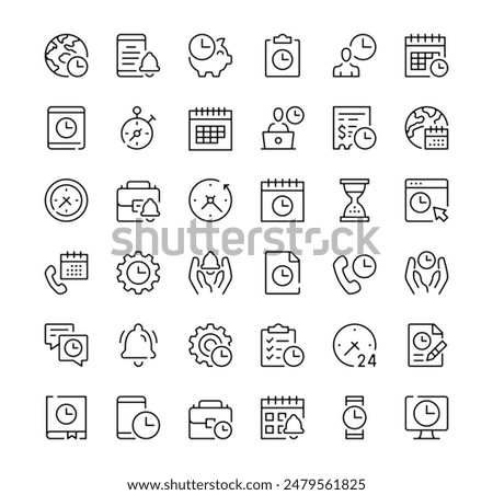 Time management icons set. Vector line icons. Black outline stroke symbols